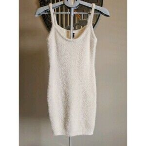 Windsor White Fuzzy Knit Mini Slip Dress Bodycon Women Small Y2K Sexy Club Party